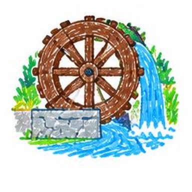 Crayon-style illustration of Watermill